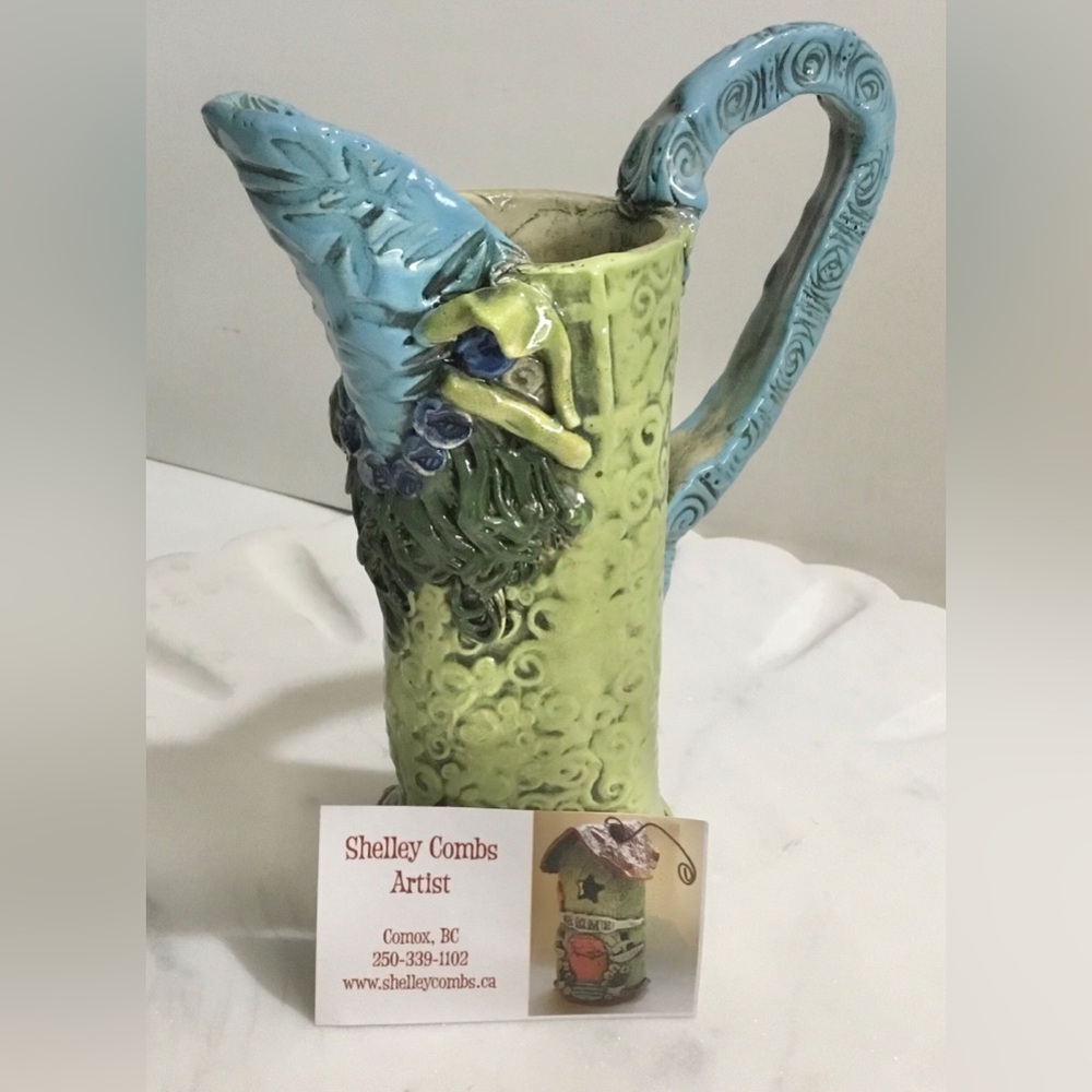 OOAK Whimsical Artist Handcrafted Studio Art Pottery Pitcher Jug